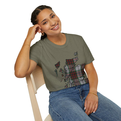 Scotland Tartan Map Softstyle Unisex T-Shirt, Fraser Dress Tartan, Various Colours