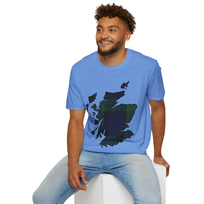 Scotland Tartan Map Softstyle Unisex T-Shirt, Black Watch Tartan, Various Colours