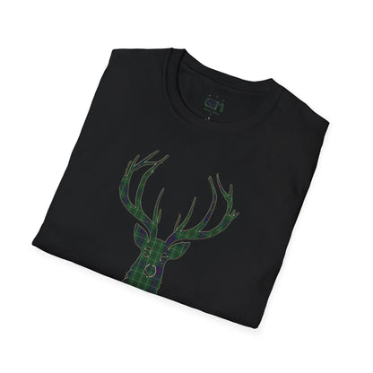 Tartan Stag Softstyle T-Shirt - Duncan Tartan, Unisex Tee, Scottish Scenery, Various Colours