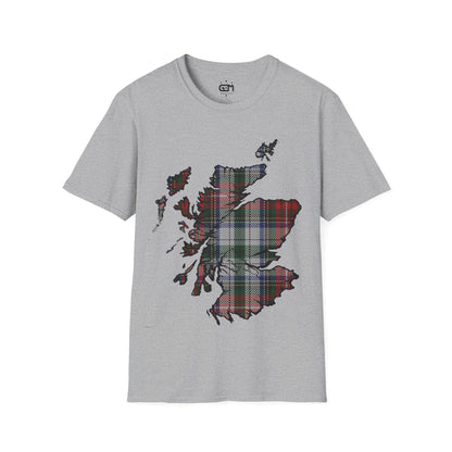 Scotland Tartan Map Softstyle Unisex T-Shirt, Stewart Tartan, Various Colours