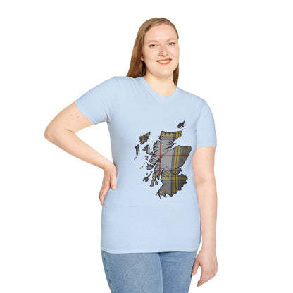 Scotland Tartan Map Softstyle Unisex T-Shirt - Buchanan Dress Tartan Tee