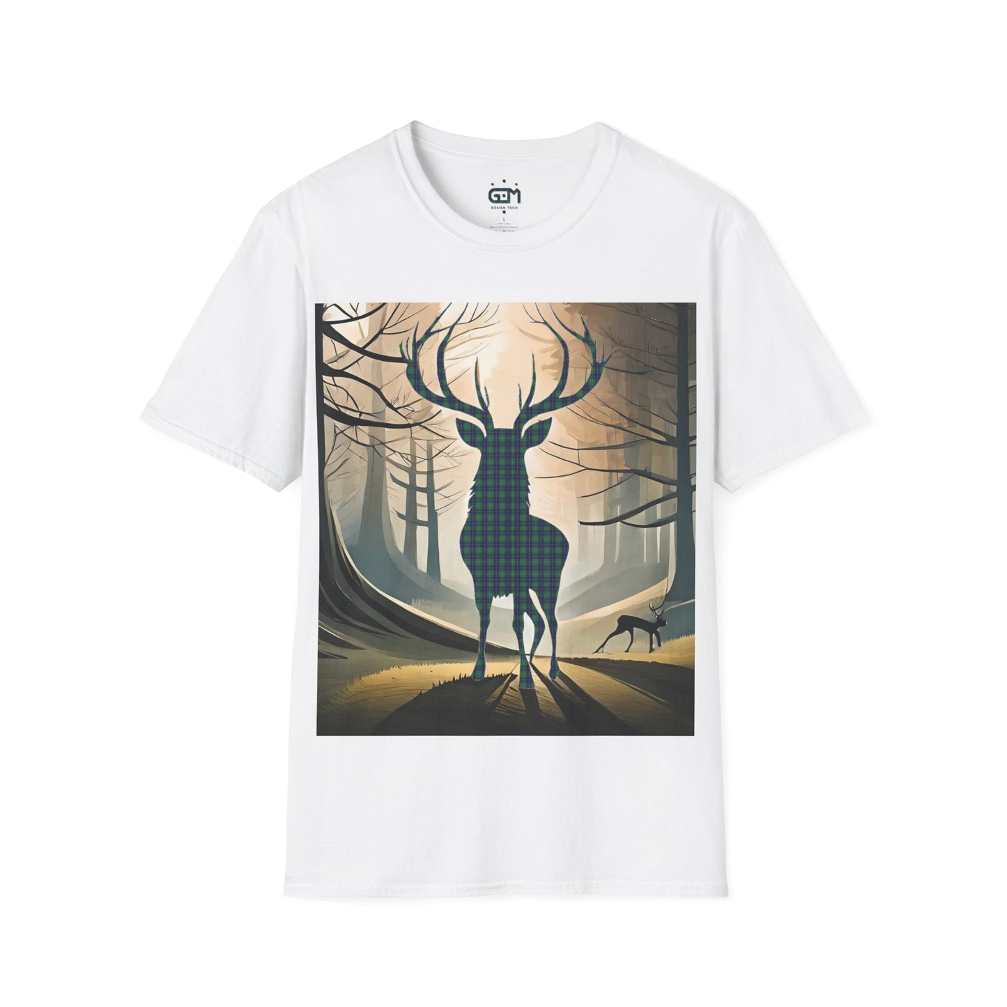 Stag Tartan Silhouette Softstyle T-Shirt - Douglas Tartan, Unisex Tee, Scottish Scenery, Various Colours