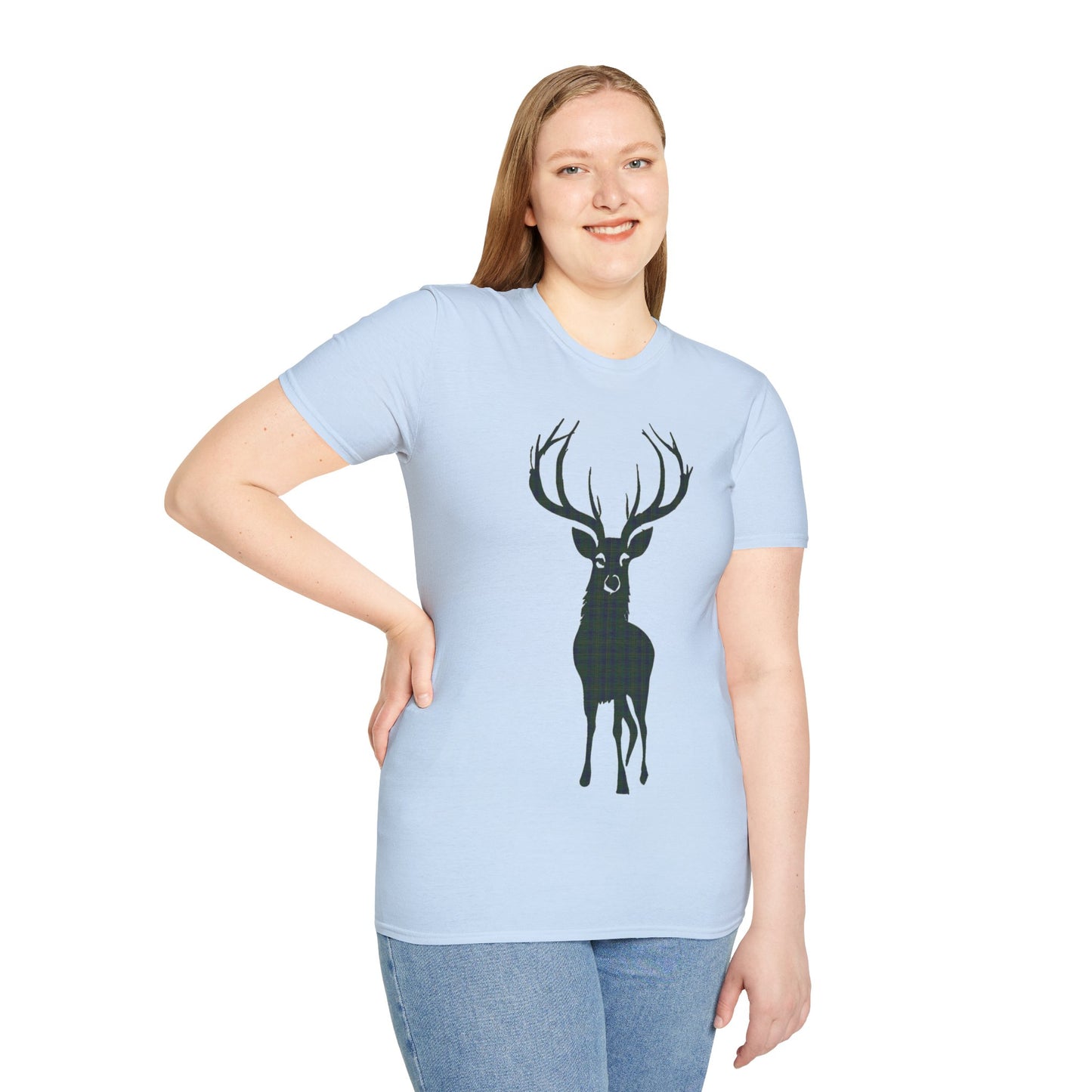 Tartan Stag Softstyle T-Shirt - Kennedy Tartan, Unisex Tee, Scottish Scenery, Various Colours