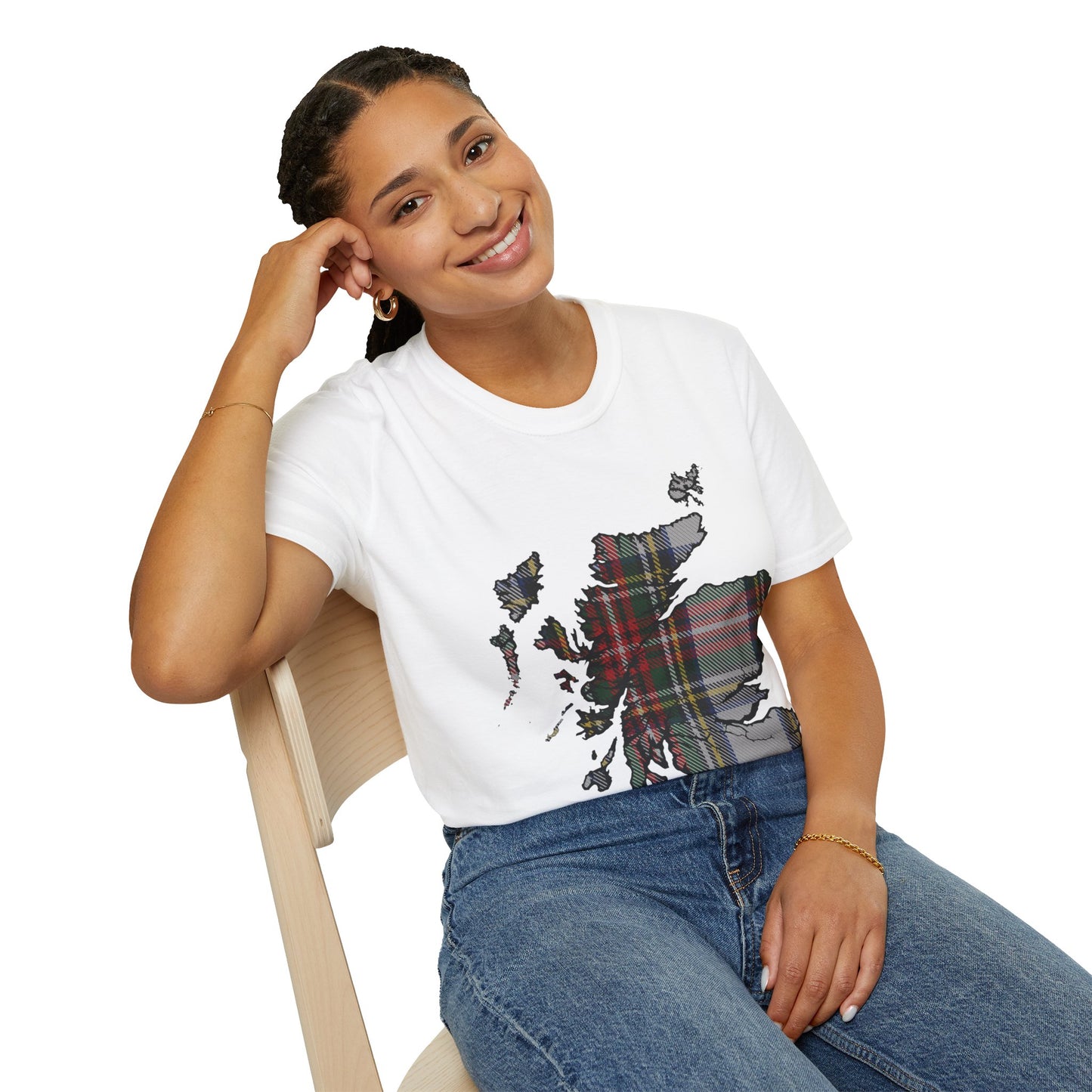 Scotland Tartan Map Softstyle Unisex T-Shirt, Stewart Dress Tartan, Various Colours