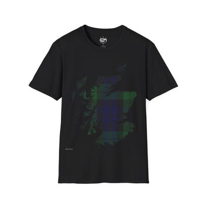 Scotland Tartan Map Softstyle Unisex T-Shirt, Black Watch Tartan, Various Colours