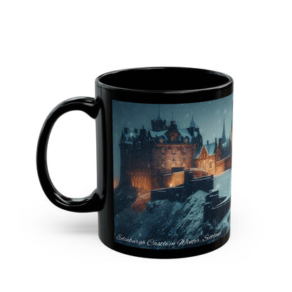 Edinburgh Castle in Winter Mug, Coffee Cup, Tea Cup, Scottish Art, Scottish Landmarks, Scottish Nature, Black