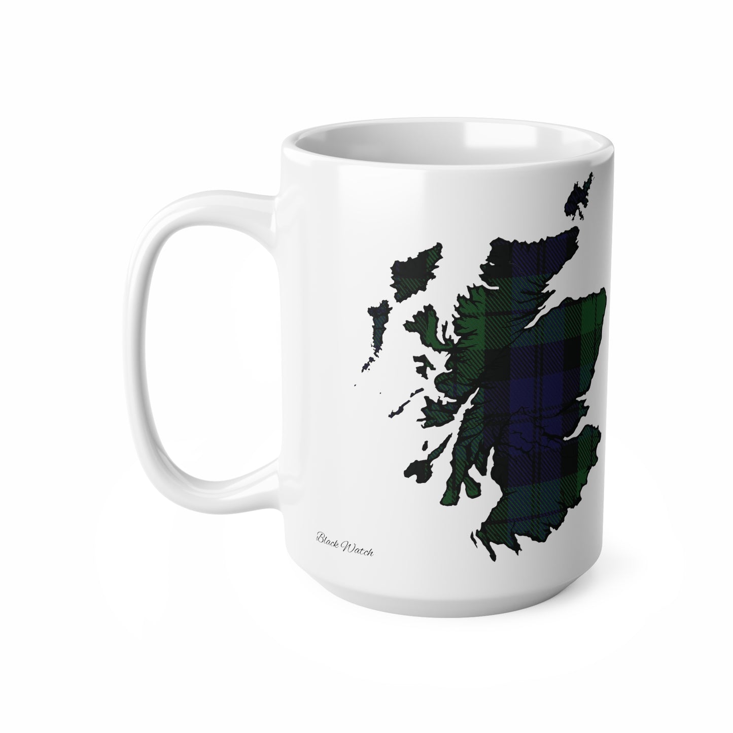 Black Watch Tartan Scotland Map Mug, Coffee Cup, Tea Cup, Scotland, White