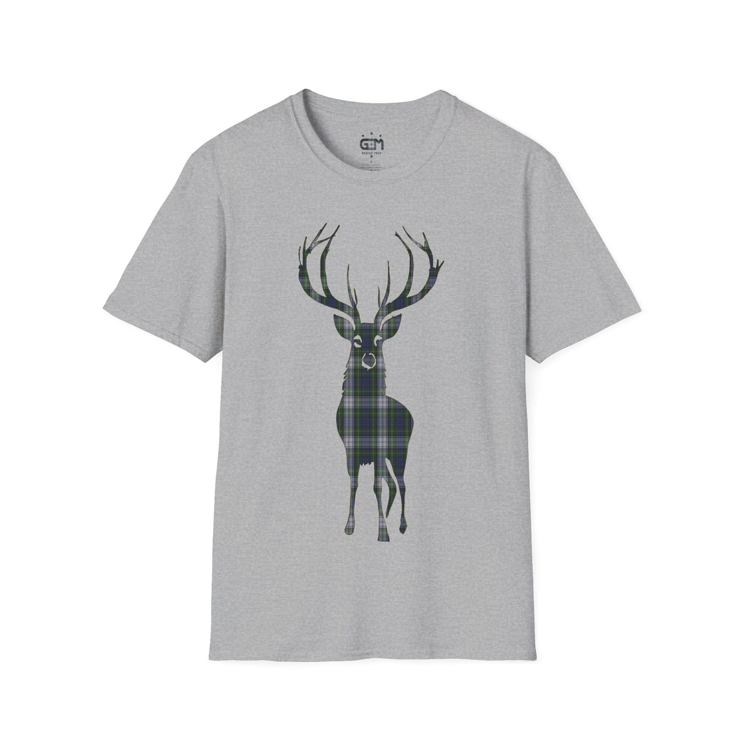 Tartan Stag Softstyle T-Shirt - Gordon Dress Tartan, Unisex Tee, Scottish Scenery, Various Colours