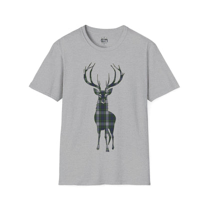 Tartan Stag Softstyle T-Shirt - Gordon Dress Tartan, Unisex Tee, Scottish Scenery, Various Colours