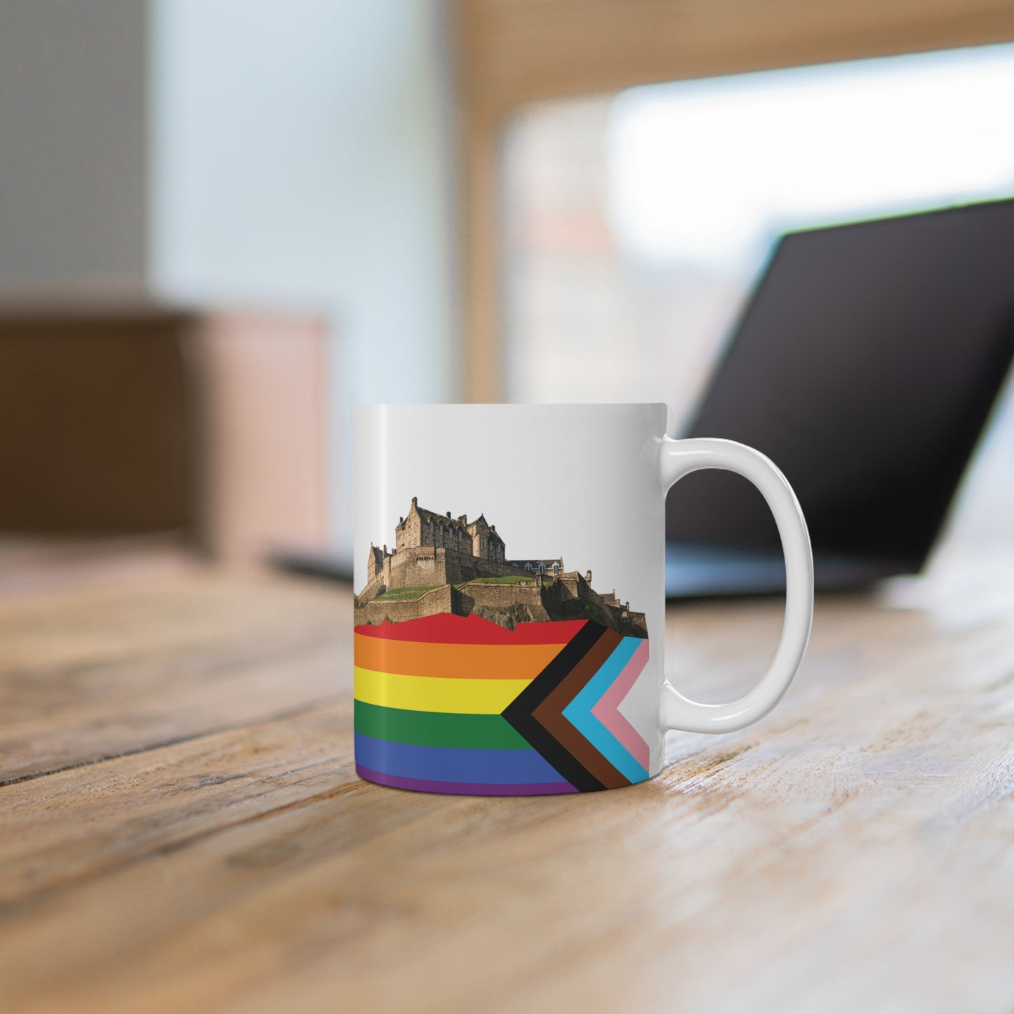 Pride Progress Rock Edinburgh Castle Photo Mug, White