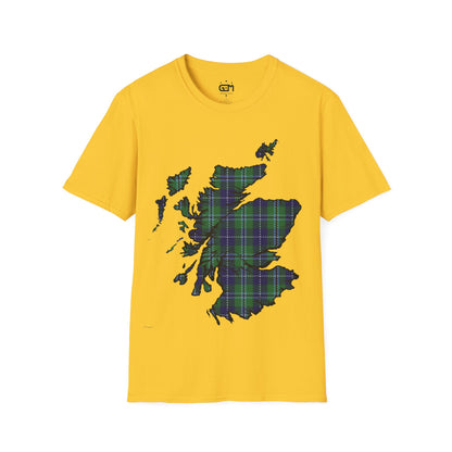 Scotland Tartan Map Softstyle Unisex T-Shirt, Douglas Tartan, Various Colours