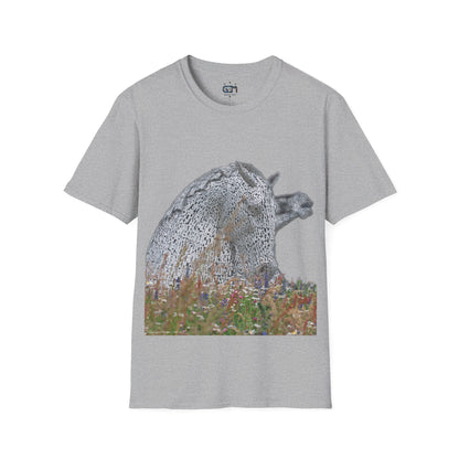 Kelpies with Meadow No Sky Photo Softstyle T-Shirt, Unisex Tee, Scottish Landmarks, Various Colours