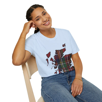 Scotland Tartan Map Softstyle Unisex T-Shirt, Stewart Royal Tartan, Various Colours