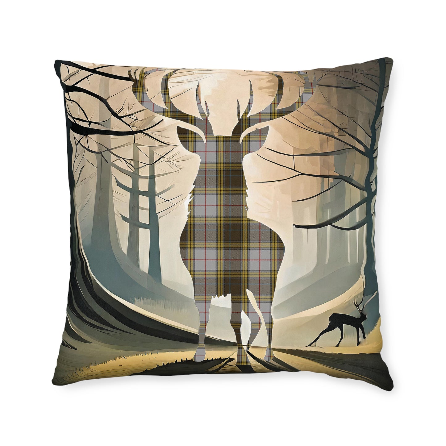 Reversible Square Cushion : Stag / Scotland Map - Buchanan Tartan, Various Sizes