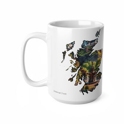 Edinburgh Castle with Fountain Scotland Map Mug, Coffee Cup, Tea Cup, Scottish Art, Scottish Landmark, Scenery, Nature, White