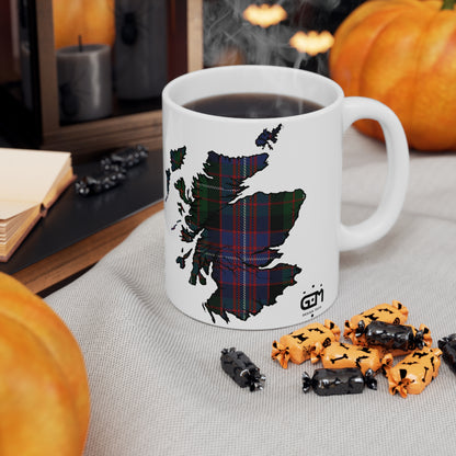 Rankin Tartan Scotland Map Mug, Coffee Cup, Tea Cup, Scotland, White