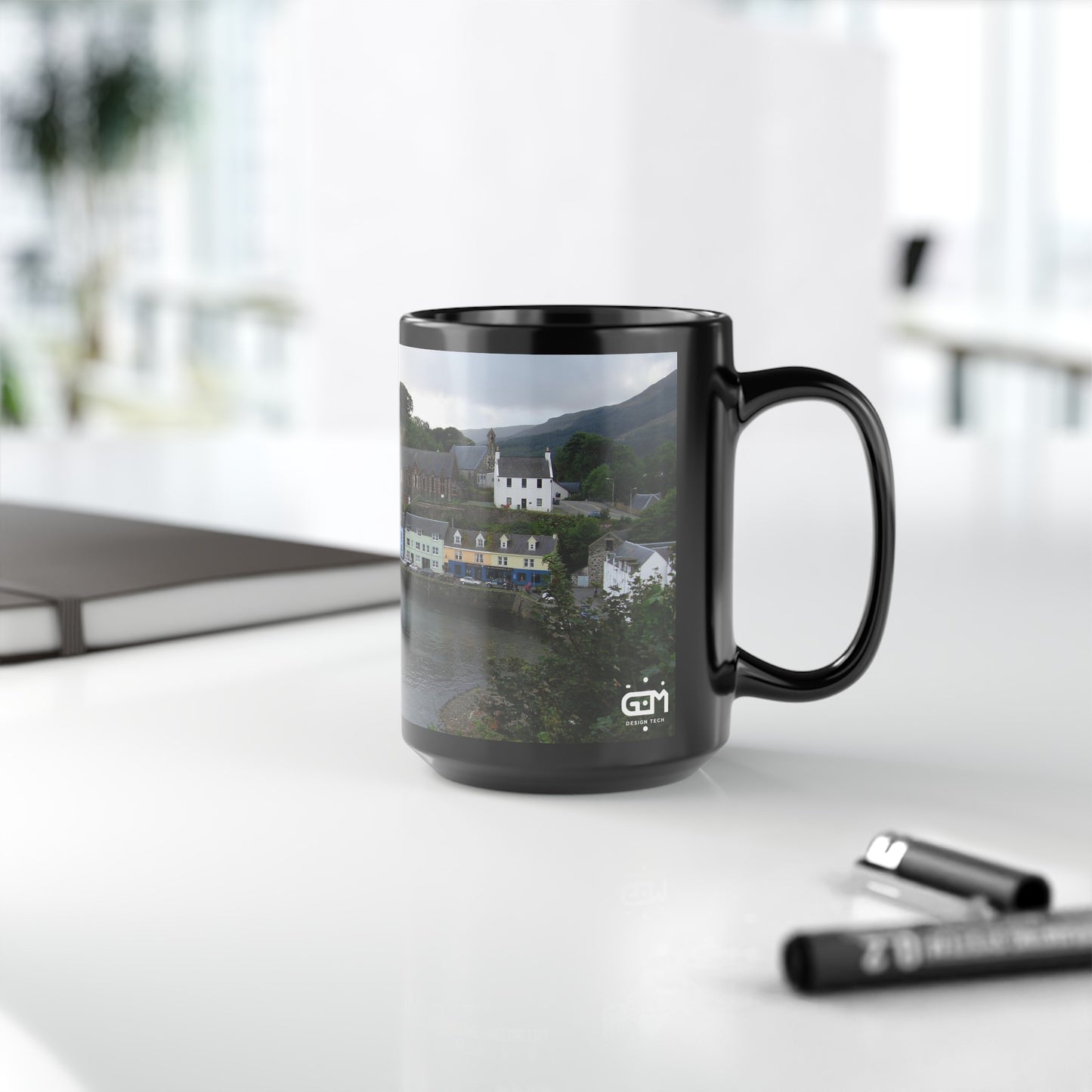 Portree Isle of Skye Photo Mug, Scotland Mug, Tea Cup, Coffee Cup, Scottish Landmark, Coloured Buildings, Nature, Scenery, Black