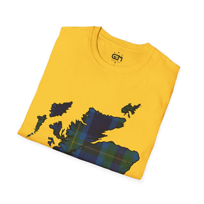 Scotland Tartan Map Softstyle Unisex T-Shirt, Miller Tartan, Various Colours