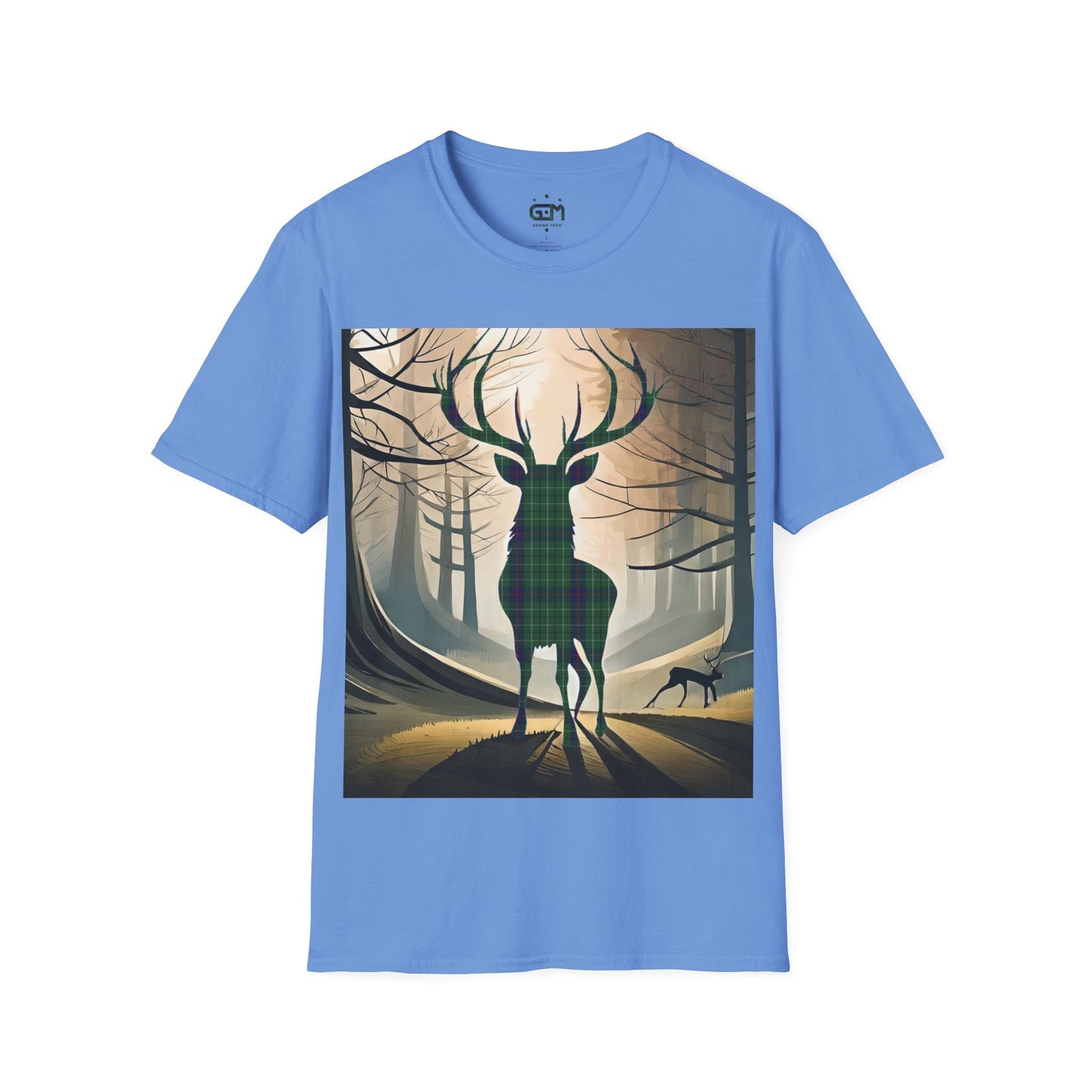 Stag Tartan Silhouette Softstyle T-Shirt - Duncan Tartan, Unisex Tee, Scottish Scenery, Various Colours