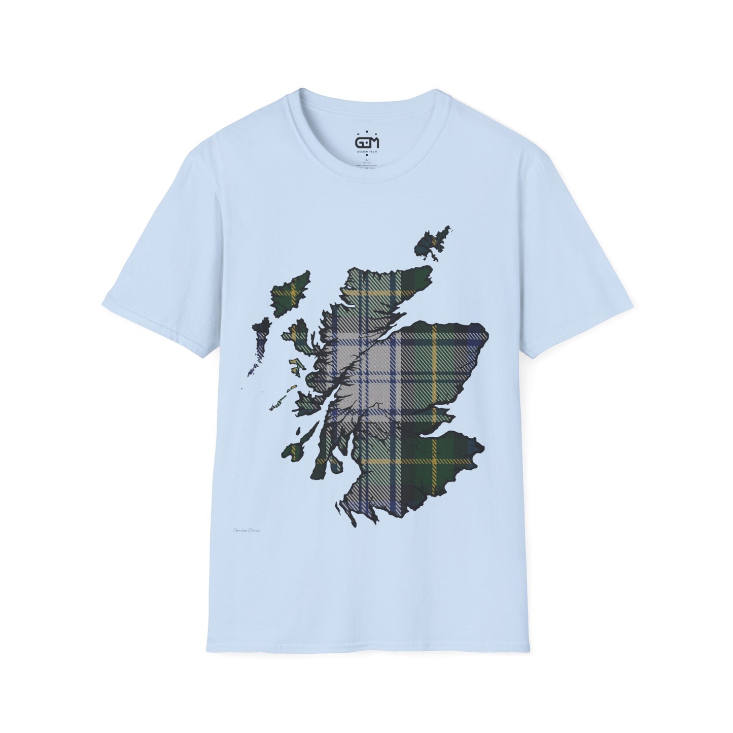 Scotland Tartan Map Softstyle Unisex T-Shirt, Gordon Dress Tartan, Various Colours