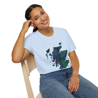 Tartan Scotland Map Softstyle T-Shirt unisexe - Fleur d’Écosse Tartan Tee 