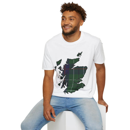 Scotland Tartan Map Softstyle Unisex T-Shirt, Duncan Tartan, Various Colours