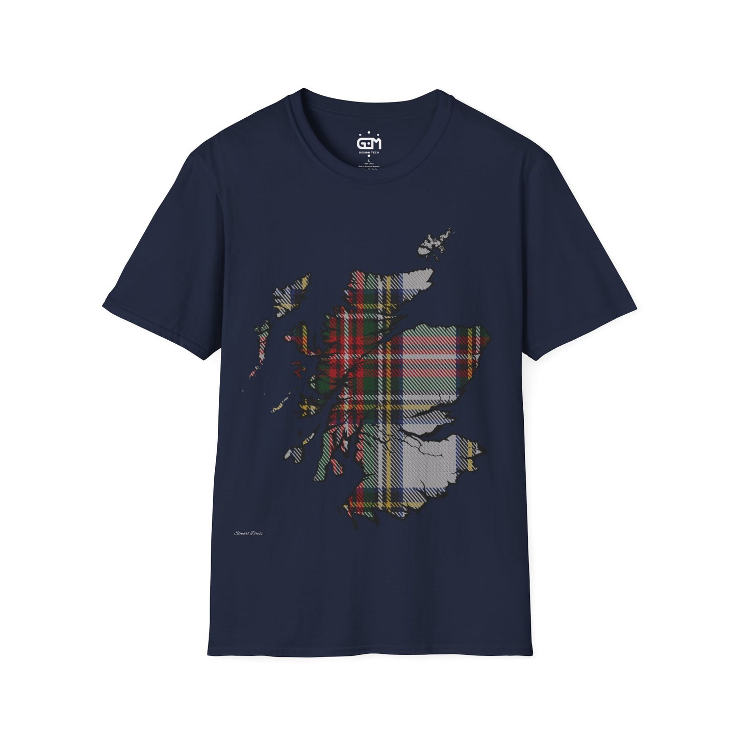 Scotland Tartan Map Softstyle Unisex T-Shirt, Stewart Dress Tartan, Various Colours