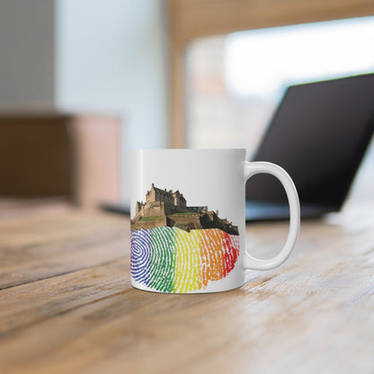 Pride Fingerprint Rock Edinburgh Castle Photo Mug, White