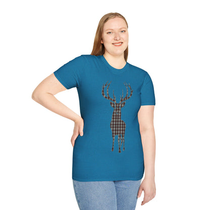 Tartan Stag Softstyle T-Shirt - Fraser Tartan, Unisex Tee, Scottish Scenery, Various Colours