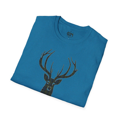 Tartan Stag Softstyle T-Shirt - Campbell Tartan, Unisex Tee, Scottish Scenery, Various Colours