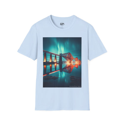 Forth Rail Bridge with Northern Lights Softstyle Unisex T-Shirt, Scotland Tee