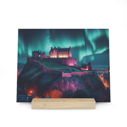 Edinburgh Castle Northern Lights Gallery Stand, Oak Picture Stand, Scotland Art, Scenery, Landmarks, Various Sizes