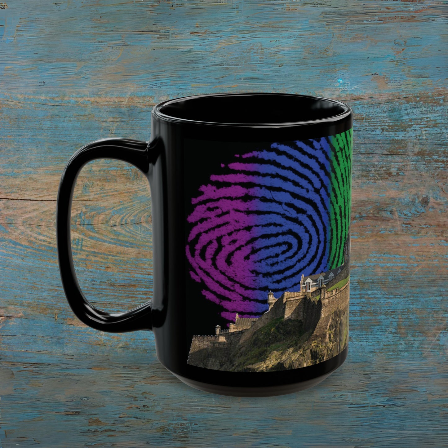 Edinburgh Castle Pride Fingerprint Sky Photo Mug, Black