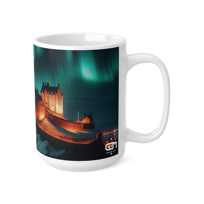 Edinburgh Castle Northern Lights Mug, Coffee Cup, Tea Cup, Scottish Art, Scottish Landmarks, Scottish Nature, White