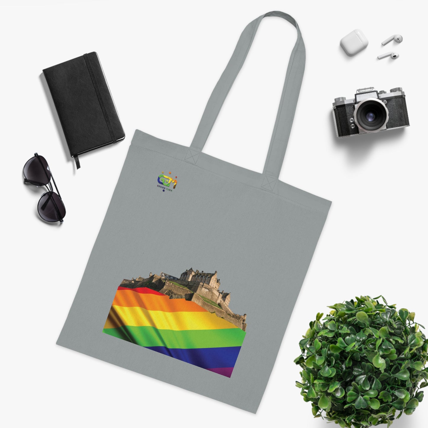 Pride Flag Rock Edinburgh Castle Cotton Tote Bag