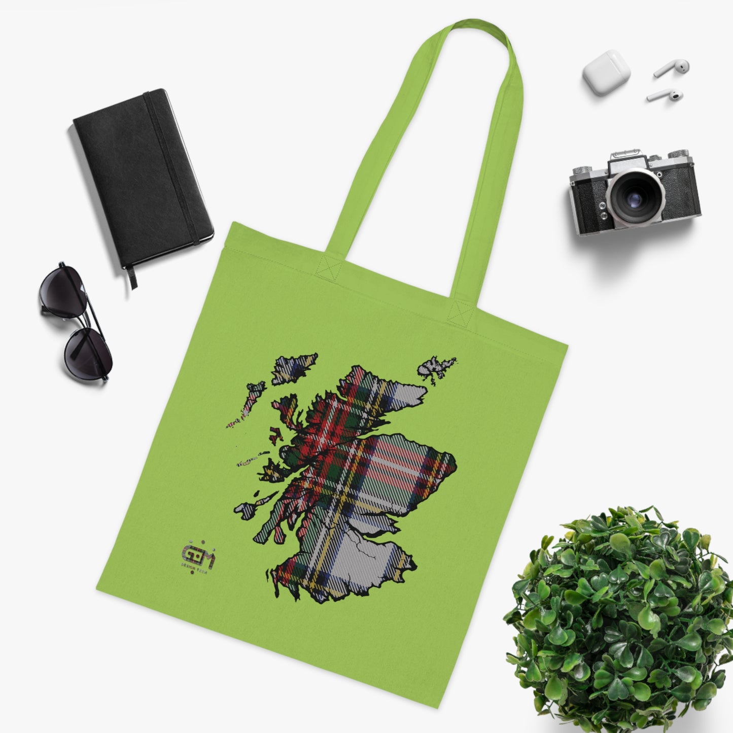 Reversible Scotland Tartan Map Cotton Tote Bag - Stewart Dress Tartan