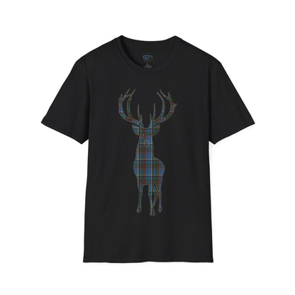 Tartan Stag Softstyle T-Shirt - Anderson Old Tartan, Unisex Tee, Scottish Scenery, Various Colours