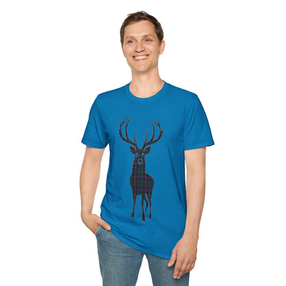 Tartan Stag Softstyle T-Shirt - Rankin Tartan, Unisex Tee, Scottish Scenery, Various Colours