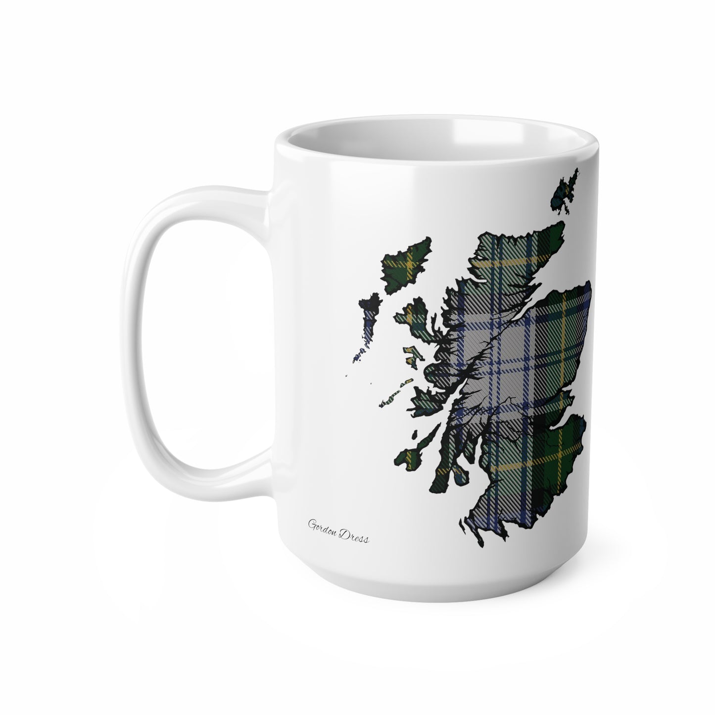 Gordon Dress Tartan Scotland Map Mug, Coffee Cup, Tea Cup, Scotland, White