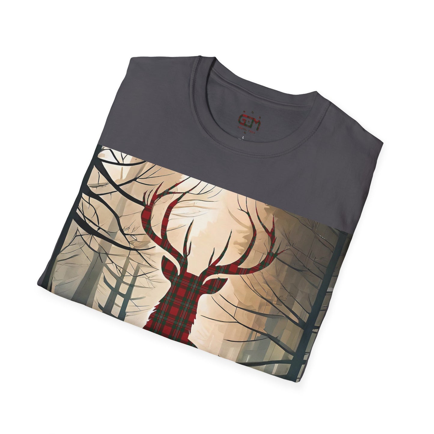 Stag Tartan Silhouette Softstyle T-Shirt - MacGregor Tartan, Unisex Tee, Scottish Scenery, Various Colours