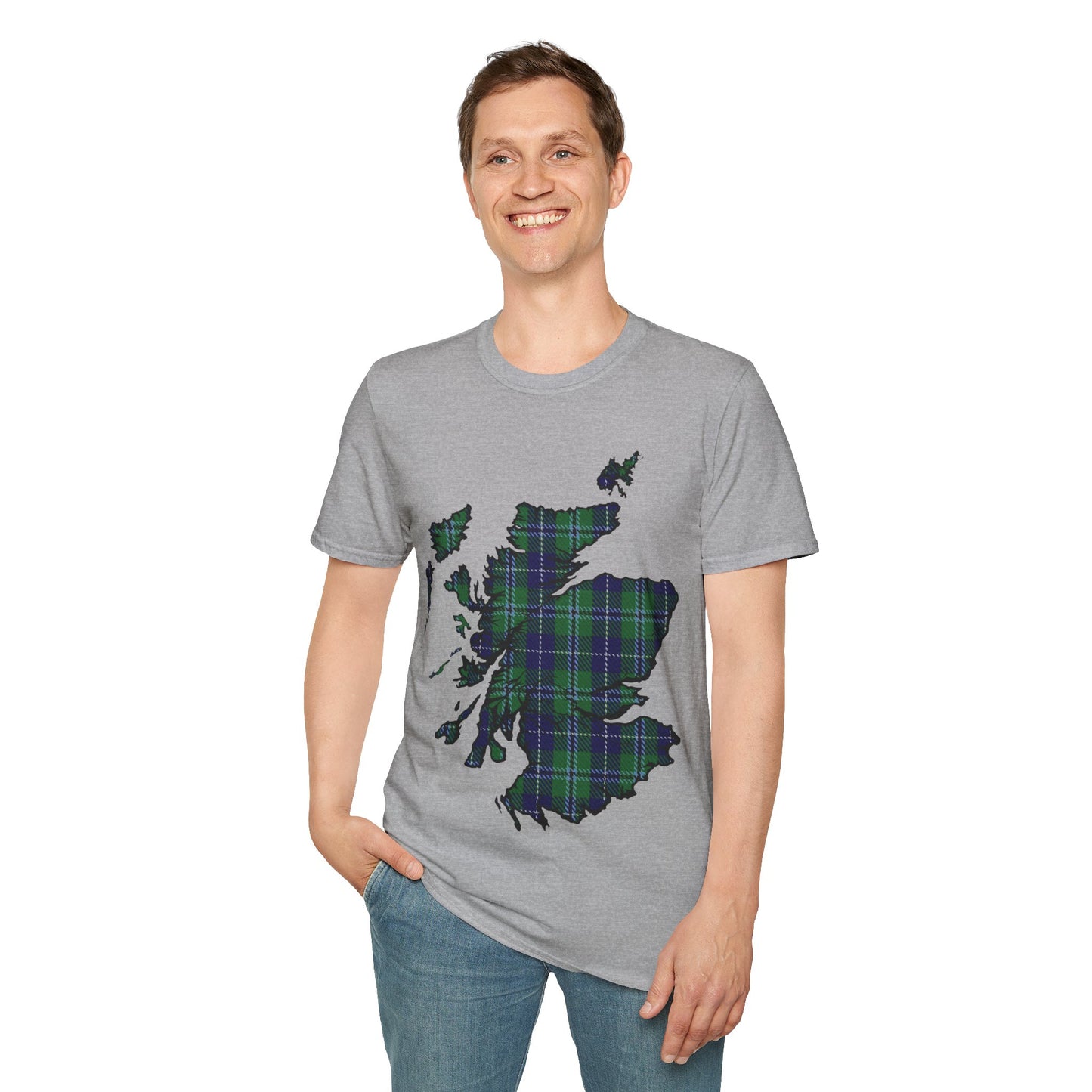 Scotland Tartan Map Softstyle Unisex T-Shirt, Douglas Tartan, Various Colours