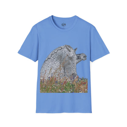 Kelpies with Meadow No Sky Photo Softstyle T-Shirt, Unisex Tee, Scottish Landmarks, Various Colours