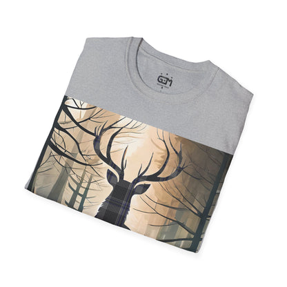 Stag Tartan Silhouette Softstyle T-Shirt - Hood Tartan, Unisex Tee, Scottish Scenery, Various Colours