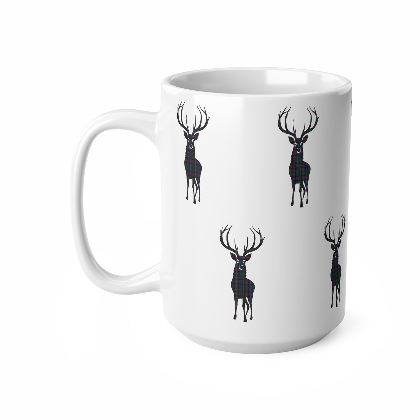 Tartan Stag Mug - Rankin Tartan, Coffee Cup, Tea Cup, Scotland, White