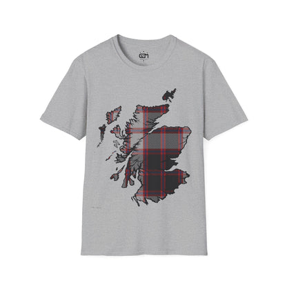 Scotland Tartan Map Softstyle Unisex T-Shirt, MacPherson Tartan, Various Colours