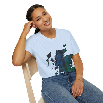 Scotland Tartan Map Softstyle Unisex T-Shirt, Flower of Scotland Tartan, Various Colours