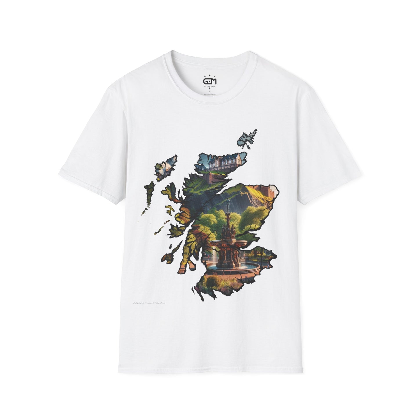 Edinburgh Castle with Fountain Scotland Map Softstyle T-Shirt, Unisex Tee, Scotland Shirt, Scottish Landmark, Nature, Scenery, Various Colours