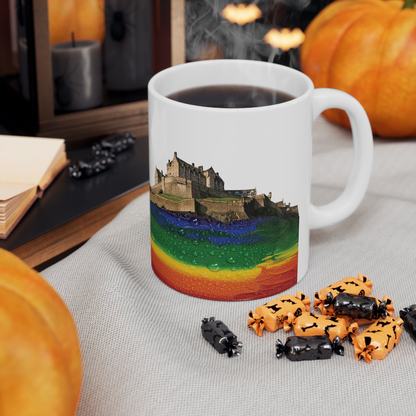 Pride Rain Rock Edinburgh Castle Photo Mug, White