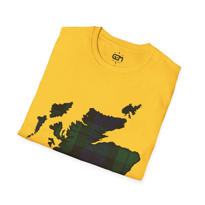 Scotland Tartan Map Softstyle Unisex T-Shirt, Black Watch Tartan, Various Colours