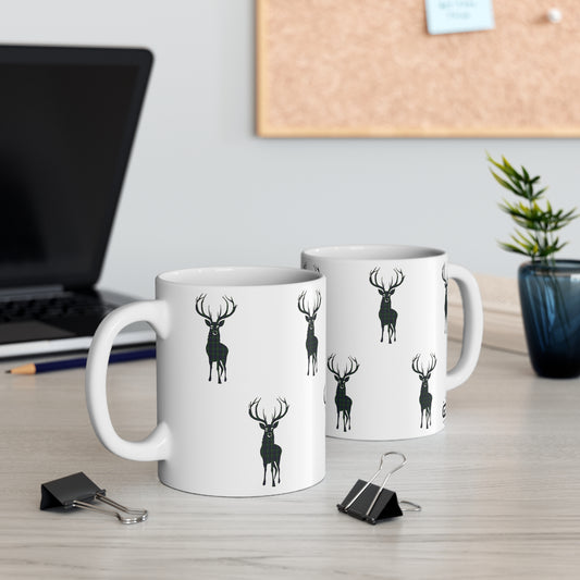 Tartan Stag Mug - Black Watch Tartan, Coffee Cup, Tea Cup, Scotland, White